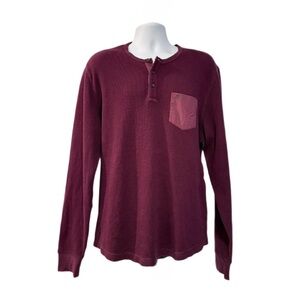 Original Penguin Men’s Henley Shirt - Burgundy Maroon XXL